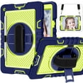 thumbnail image 1 of for iPad A16 11th Generation Case 2025, iPad 10th Generation Case 2022,Heavy Duty Rugged Protective Case Rotating Hand Strap Stand Handle Shoulder Strap Kids Cover,Navy + Green, 1 of 9