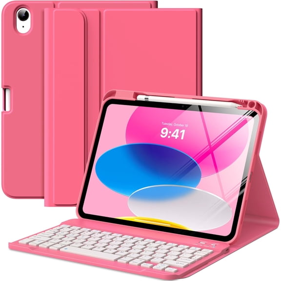 for iPad (A16) 11th Generation Case with Keyboard 11 inch 2025, iPad 10th Generation 10.9 inch Case with Pencil Holder, Multi-Angle Detachable Bluetooth Keyboard, Pink