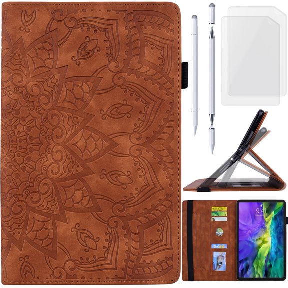 for iPad A16 2025/iPad 10.9 (10th generation) 2022 Leather Case, Matte Skin Feel Floral Embossed Folio Cover Stand Support, Card Slot Stylus Pen Holder, Soft TPU Inner Shell, Screen Protector