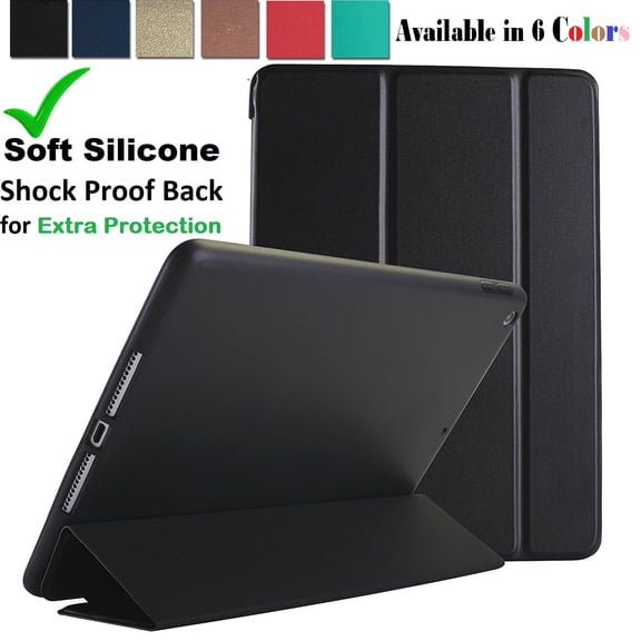 iPad Air 1 Air 2 9.7 inch 5 6 [ 5th 6th Air 1st 2nd ] A1893 A1822 A1566 MD785LL/A MD788LL/A MD786LL/A MD789LL/A Smart Trifold Lightweight Soft Silicone TPU Back Case - Black