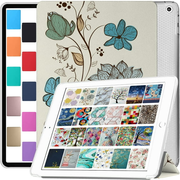 iPad Air 1 2iPad 5 6 Gen 9.7 [iPad 6th 5th Air 2nd 1st ] A1893 A1822 A1566 A1474 MRJN2LL/A MR7G2LL/A MR7F2LL/A MP2F2LL/A Shockproof Printed Cover with Clear Transparent Back Shell - Watercolor Flowers
