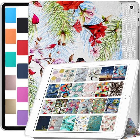 iPad Air 1 2iPad 5 6 Gen 9.7 [iPad 6th 5th Air 2nd 1st ] A1893 A1822 A1566 A1474 MRJN2LL/A MR7G2LL/A MR7F2LL/A MP2F2LL/A Shockproof Printed Cover with Clear Transparent Back Shell - Birds & Flowers