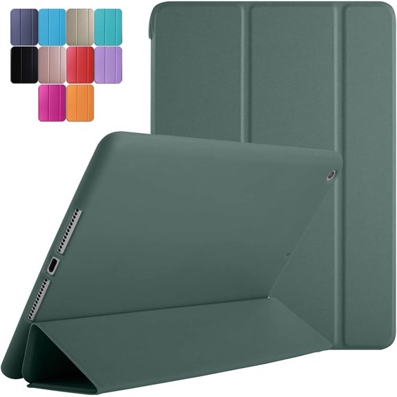 iPad Air 1 Air 2 9.7 inch 5 6 [ 5th 6th Air 1st 2nd ] A1893 A1822 A1566 MD785LL/A MD788LL/A MD786LL/A MD789LL/A Smart Trifold Lightweight Soft Silicone TPU Back Case - Dark Green