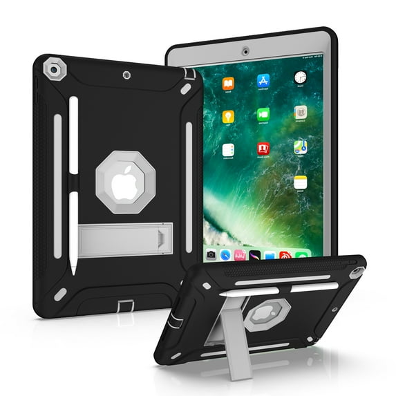 iPad Air 1 Case, iPad 9.7 Case 5th Generation, Dual Layer Shockproof Lightweight Hybrid Rugged Kickstand Protective Cover with Pencil Holder, Black/Gray