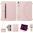 thumbnail image 1 of for iPad Air 11" 2024 Crossbody Case, for iPad Pro 11" 2022/2021/2020/2018, PU Leather Flip Cover with Card Holder Zipper Pocket Stand Lanyard Pen Slot for iPad Air 5th/4th Gen 10.9" 2022, Pink, 1 of 11