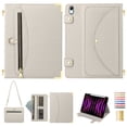 thumbnail image 1 of for iPad Air 11" 2024 Crossbody Case, for iPad Pro 11" 2022/2021/2020/2018, PU Leather Flip Cover with Card Holder Zipper Pocket Stand Lanyard Pen Slot for iPad Air 5th/4th Gen 10.9" 2022, Beige, 1 of 11