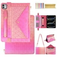 thumbnail image 1 of For iPad Air 11 2024/Pro 11 2022-2018/Air4/Air5 Wallet Case,With Shoulder Strap&Hand Strap With Elastic,[Stylus Slots&Envelope Pocket,Card Slots],Flip Folio Stand PU Leather Shockproof Cover,Rose, 1 of 10