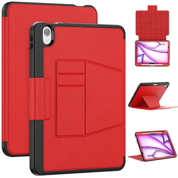 for iPad Air 11 2024 Strong Magnetic Auto Sleep / Wake Shockproof PU Leather Case, with Multi-Angles Stand Pen Holder Card Slots Protective Breathable TPU Inner Cover for iPad Air 11 2024, Red