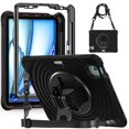 thumbnail image 1 of for iPad Air 11" 2025/2024 Case, Durable Protection Case with Rotate Stand, Portable Hand Strap & Shoulder Strap Pencil Holder, Case for iPad Pro 11" 2022/2021/2020/2018/iPad Air 5th/4th, Black, 1 of 18
