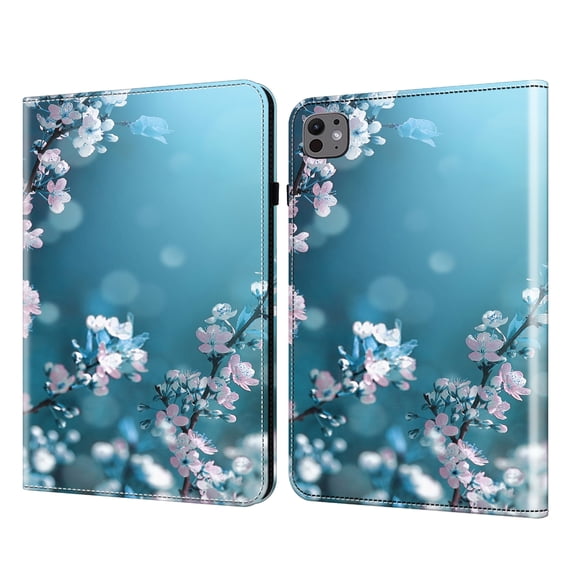 for iPad Air 11 Inch 2024 Case, Pattern Soft PU Leather Cover with Adjustable Stand & Card Slots & Elastic Strap & Auto Wake/Sleep for iPad Pro 11 2022/2021/2020/2018/Air 4/Air 5, Plum Blossom