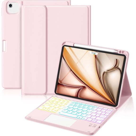 for iPad Air 11 Inch Case with Keyboard M4/M3/M2 - Multi-Touch Trackpad, 7 Colors Backlit, Magnetic Stain Proof Folio Cover for iPad Air 5/4th Generation & Pro 11-in 4th 3rd 2nd 1st Gen, Pink