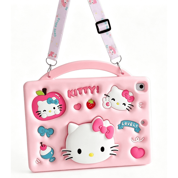 for iPad Air 11 Inch Case M3/M2 - for iPad Pro 11 Inch, Kids Shockproof Protective Cover with Lanyard for iPad Air 4th/5th Generation 10.9" Kawaii Kitty Case for Girls Women