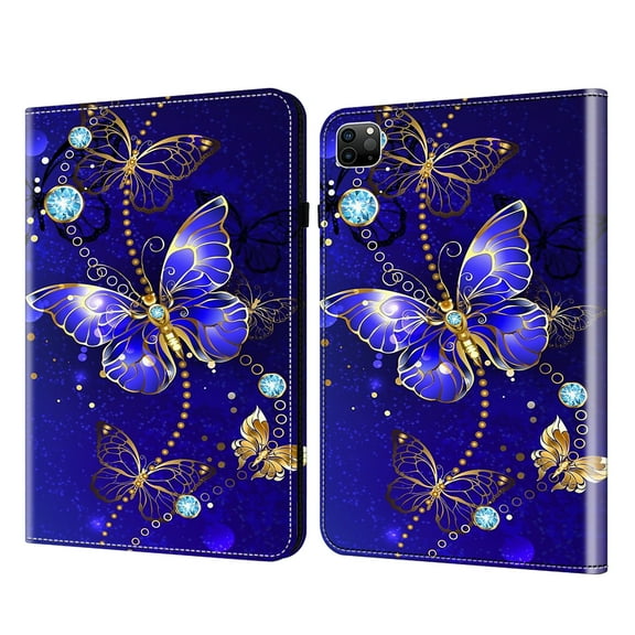 for iPad Air 13 Inch 2024 Case, Pattern Lightweight Soft PU Leather Cover with Adjustable Stand & Card Slots & Elastic Strap & Auto Wake/Sleep for iPad Pro 12.9 2022/2021/2020/2018, Butterfly
