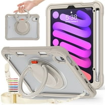 for iPad Air 13 Inch M3 2025 / iPad Air 6th Gen 13" 2024 Case, TPU Hybrid Shockproof Protective PC Clear Back Case Cover with Pencil Holder / 360° Swivel Stand / Shoulder Strap for Kids - Khaki