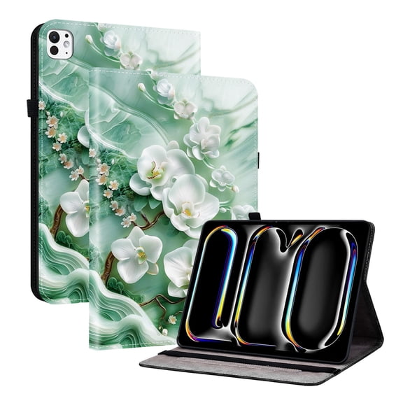 For iPad Air 13" (M2/M3), Pro 12.9" (3rd/4th/5th/6th Gen) Folio Case with Stand/Card Slots/Elastic Band Closure/Pen Loop Holder, Stylish Cute PU Leather Protective Lightweight Cover, Magnolia