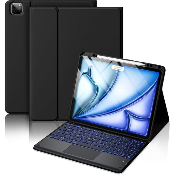for iPad Air 13-inch Case Keyboard (M4/M3/M2) - Magnetic Wireless Keyboard with Multi-Touch Trackpad 7 Colors Backlit Stain Proof Folio Cover for iPad Pro 12.9 6th 5th 4th 3rd Gen - Black