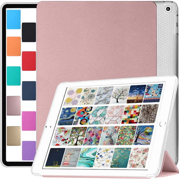 iPad Air 1st 2nd 9.7 5th 6th Inch [ Air 1 2 iPad 5 6 ] A1893 A1822 A1566 A1893 A1822 A1566 MD785LL/A MD788LL/A MD786LL/A MD789LL/A MD787LL/A Cover with Clear Transparent Back Shell - Rose Gold