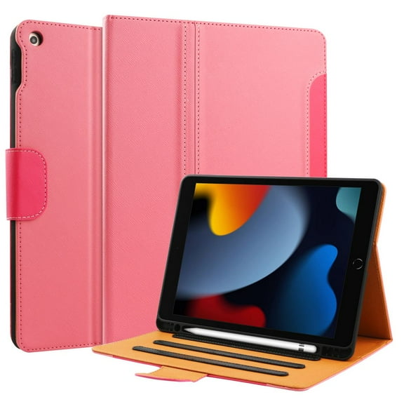 iPad Air 2/ Air 1st Case, iPad 6th/ 5th Generation Cases, iPad 9.7 Inch Case 2018/2017 w/Built-in Pencil Holder, Folio Stand Protective Cover w/Auto Sleep/Wake& Multiple Viewing Angles, Pink/HotPink
