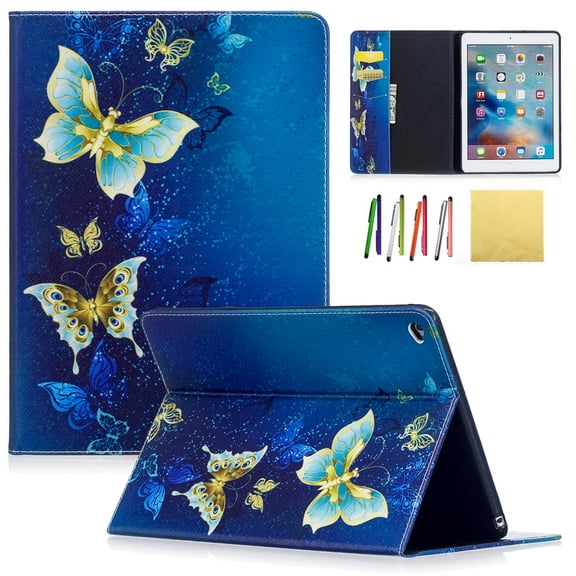 iPad Air 2 Case, Allytech PU Leather Lightweight Stand Cover Wallet Case with Card/ Cash Slots for Apple iPad Air 2 (Model:A1566, A1567), Blue Butterfly
