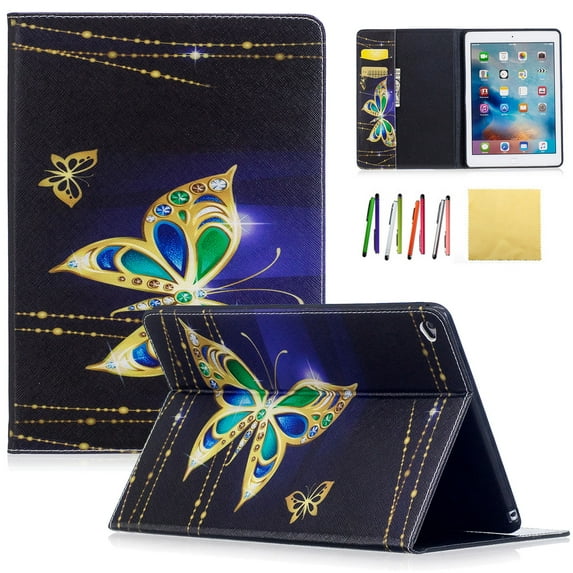 iPad Air 2 Case, Allytech PU Leather Lightweight Stand Cover Wallet Case with Card/ Cash Slots for Apple iPad Air 2 (Model:A1566, A1567), Gold Butterfly