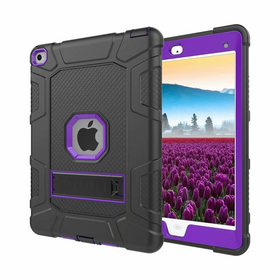 iPad Air 2 Case, Dteck Shockproof Stand Kids Case Protective Cover, Black / Purple