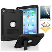 iPad Air 2 Case with Soft Screen Protector, Dteck Heavy Duty Shockproof Three Layer Plastic and Silicone Protective Cover with Kickstand For Apple iPad Air 2 A1566/A1567, Black