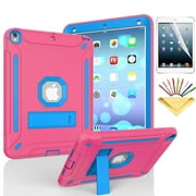 iPad Air 2 Case with Soft Screen Protector, Dteck Heavy Duty Shockproof Three Layer Plastic and Silicone Protective Cover with Kickstand For Apple iPad Air 2 (A1566/A1567), Rose/Blue
