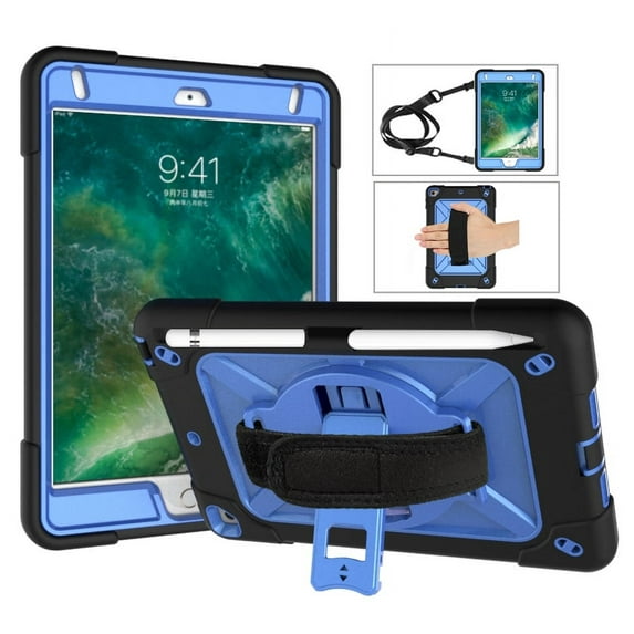 iPad Air 2 Case, iPad Pro 9.7" Case, Allytech Heavy Duty Shockproof Protective Covers with 360 Rotate Stand /Hand Strap/ Should Belt /Pencil Holder Covers for Apple iPad Air 2/ Pro 9.7",Black/Blue