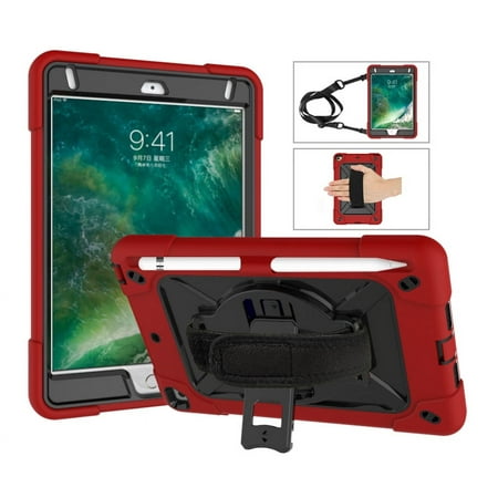 iPad Air 2 Case, iPad Pro 9.7" Case, Allytech Heavy Duty Shockproof Protective Covers with 360 Rotate Stand /Hand Strap/ Should Belt /Pencil Holder Covers for Apple iPad Air 2/ Pro 9.7",Red/Black