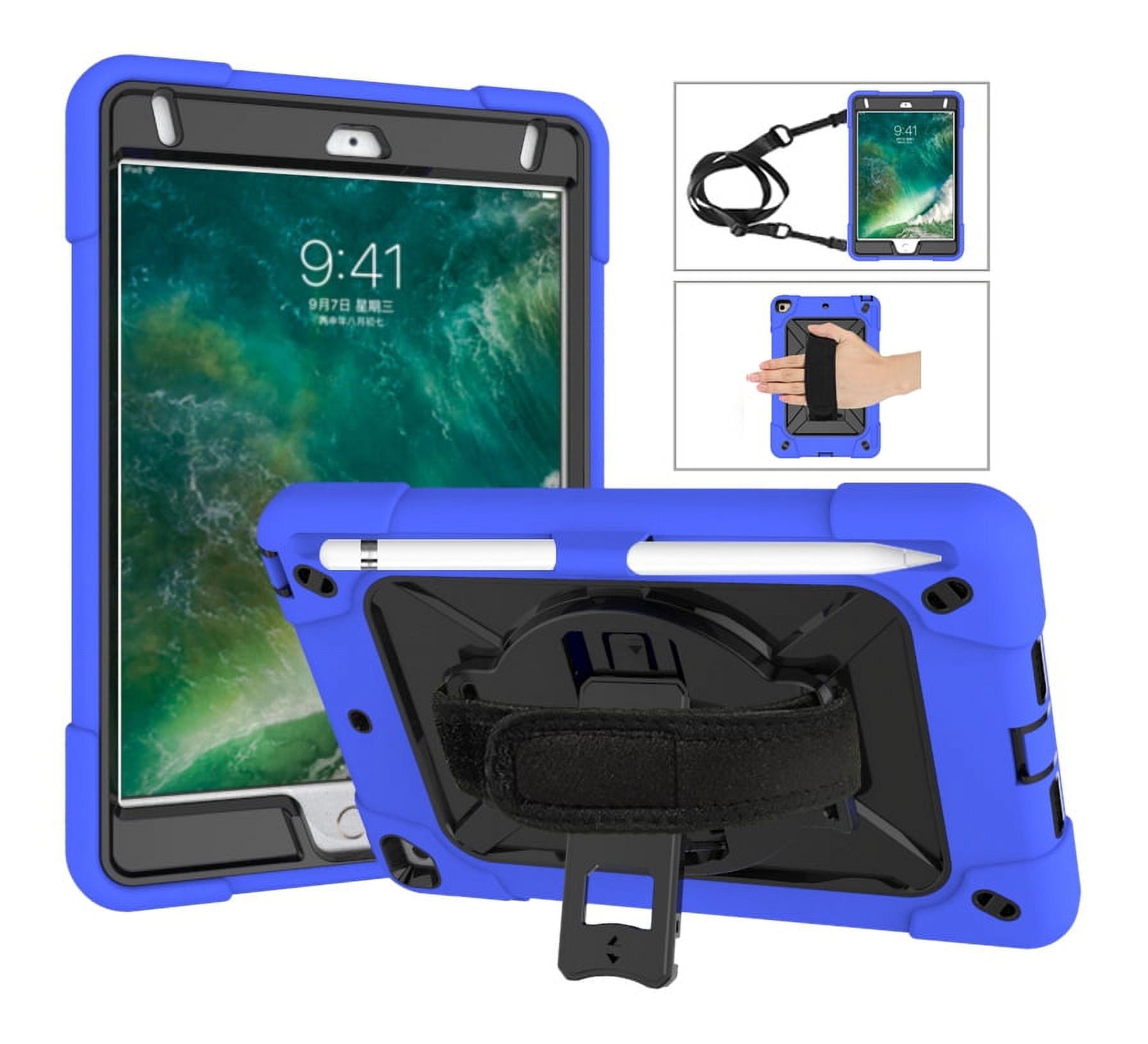 iPad Air 2 Case, iPad Pro 9.7" Case,Allytech Heavy Duty Shockproof Protective Covers with 360 Rotate Stand /Hand Strap/ Should Belt /Pencil Holder Covers for Apple iPad Air 2/ Pro 9.7",Darkblue/Black