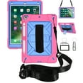 thumbnail image 1 of iPad Air 2 Shockproof Case, iPad Pro 9.7 Case, Dteck Heavy Duty Rugged 3 Layer Full Body Protection Case Kickstand with Shoulder Strap, Hand Strap, Rose/Blue, 1 of 7