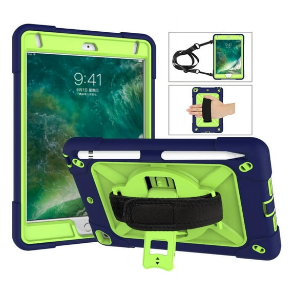 iPad Air 2 /iPad Pro 9.7" Case, Allytech Heavy Duty Shockproof Protective Covers with 360 Rotate Stand /Hand Strap/ Should Belt /Pencil Holder Covers for Apple iPad Air 2/ Pro 9.7",Navyblue/Olivine