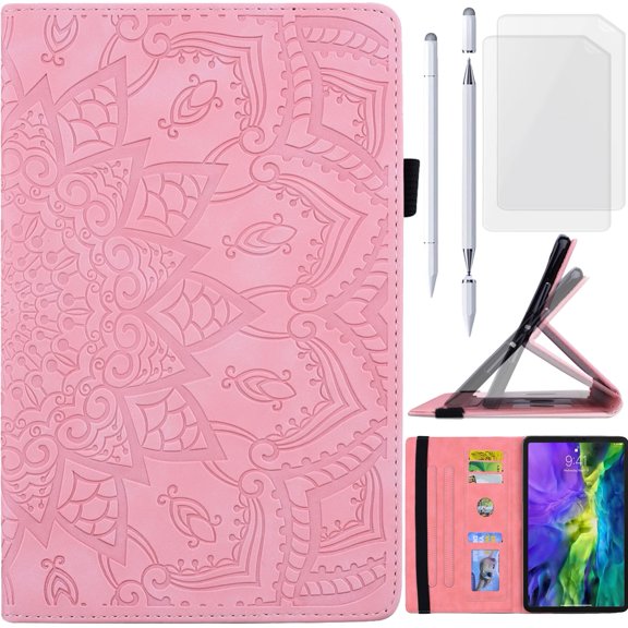 for iPad Air 3 (3rd Gen) (2019)/iPad Pro 10.5 (2017) Leather Case, Matte Skin Feel Floral Embossed Folio Cover Stand Support, Card Slot Stylus Pen Holder, Soft TPU Inner Shell, Screen Protector
