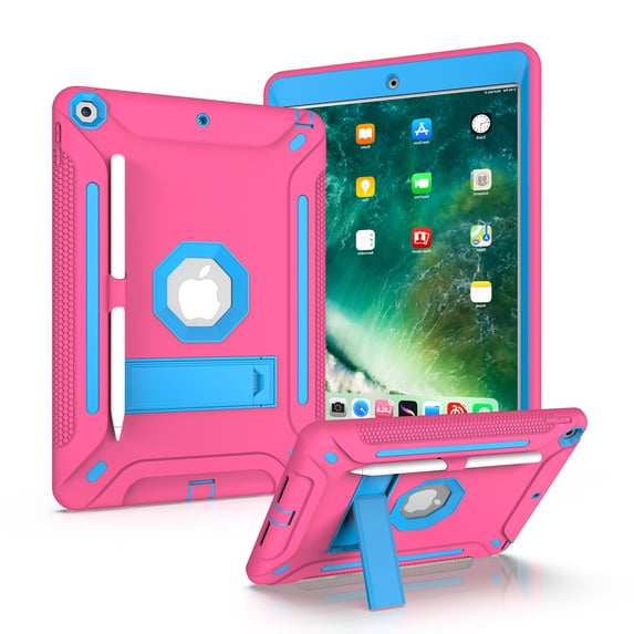iPad Air 3 Case, iPad Pro 10.5 Case 2019/2017, Dual Layer Shockproof Lightweight Hybrid Rugged Kickstand Protective Cover with Pencil Holder, Rose/Blue