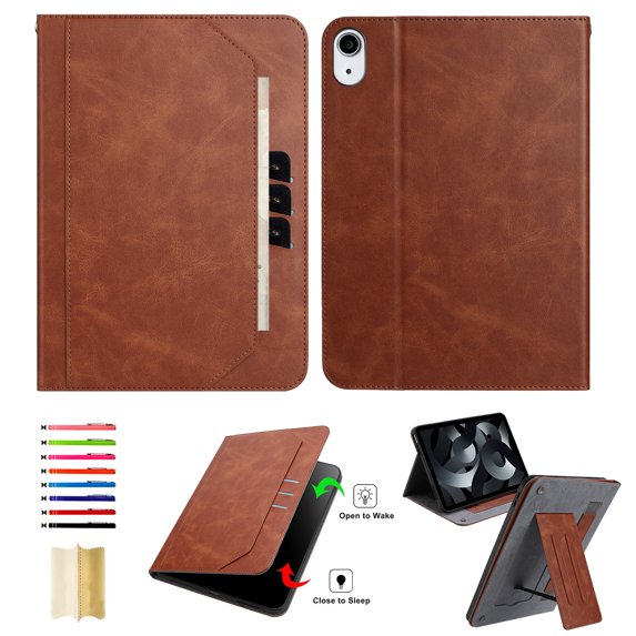 for iPad Air 3rd 10.5" 2019/Pro 10.5" 2017 Tablet Case with Card Slots, PU Leather Stand Folio Protective Cover, with Pencil Holder Wrist Strap Auto Wake/Sleep for iPad 10.2" 2021/2020/2019, Brown