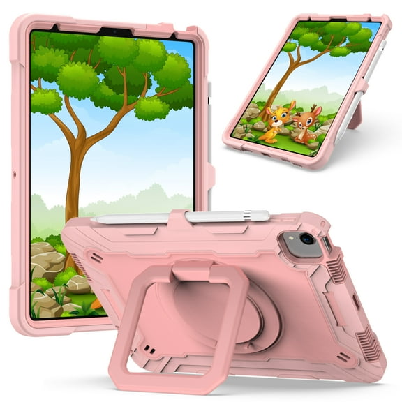 iPad Air 4 10.9 Case 2020, iPad Pro 11 Inch 2020 2018 Case, Heavy Duty Hybrid Shockproof Stand Anti Scratch Kids Cover Drop-Proof Protection Case with Hand Shoulder Strap Case,Rosegold