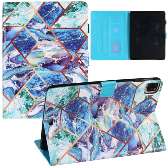 iPad Air 4 10.9" Case, iPad Pro 11 2020 & 2018 Case, Protective Smart Stand Wallet Leather Cute Flip Cover with Auto Sleep Wake Feature for iPad Air 4th Gen/iPad Pro 11 2020/2018,Marble Blue Green