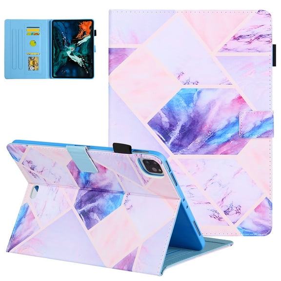 iPad Air 4th Gen Case 10.9", iPad Pro 11 Case 2021/2020/2018, Allytech PU Leather Slim Auto Sleep Wake Shockproof Kickstand Pencil Holder Case Cover for Apple iPad Air 4, iPad Pro 11,Purple Grid