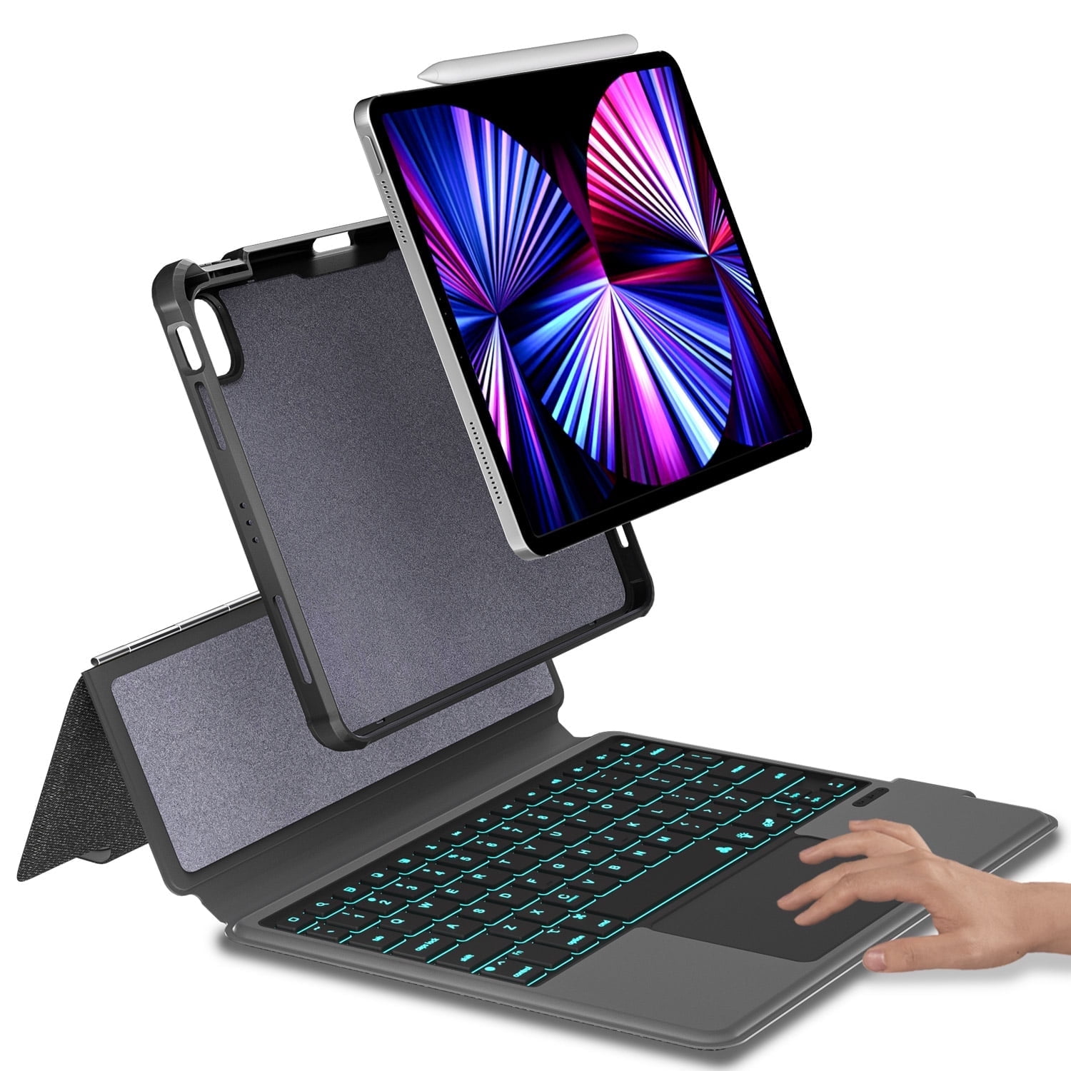 iPad Air 4th Keyboard Case for iPad 10.9" Air 4th Gen 2020/iPad 11 inch 1st/2nd/3rd Gen-Eoso 7 Color Backlight,Touchpad Detachable Slim Cover with Pencil Holder (10.9"/11",Black)