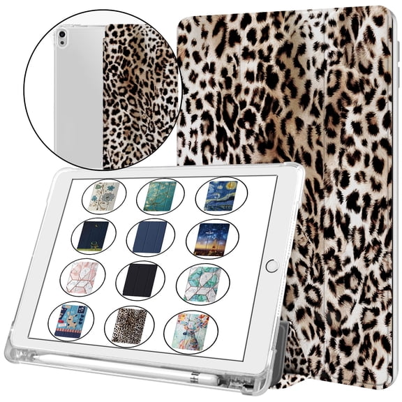 iPad Air 6th 2024 / Air 11" Air 5th 2022 Air 4th 2020 10.9 Inch A2588 A2316 MM6R3LL/A MM6T3LL/A MYHX2LL/A Clear Back TPU Silicone Back Printed Case Pencil Holder - Leopard