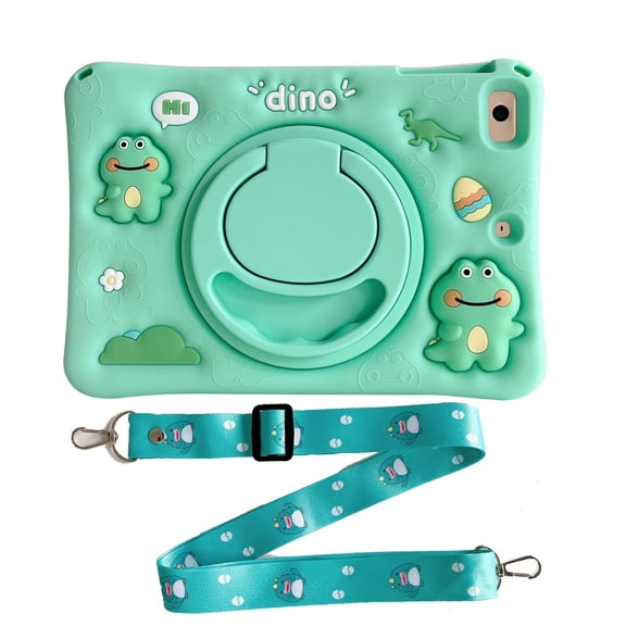 for iPad Air 5th/4th Generation (2022/2020) 10.9 inch Case Kids Shockproof Cover 3D Cartoon with Rotating Handle Stand Shoulder Strap Soft Silicone Child Case,Green
