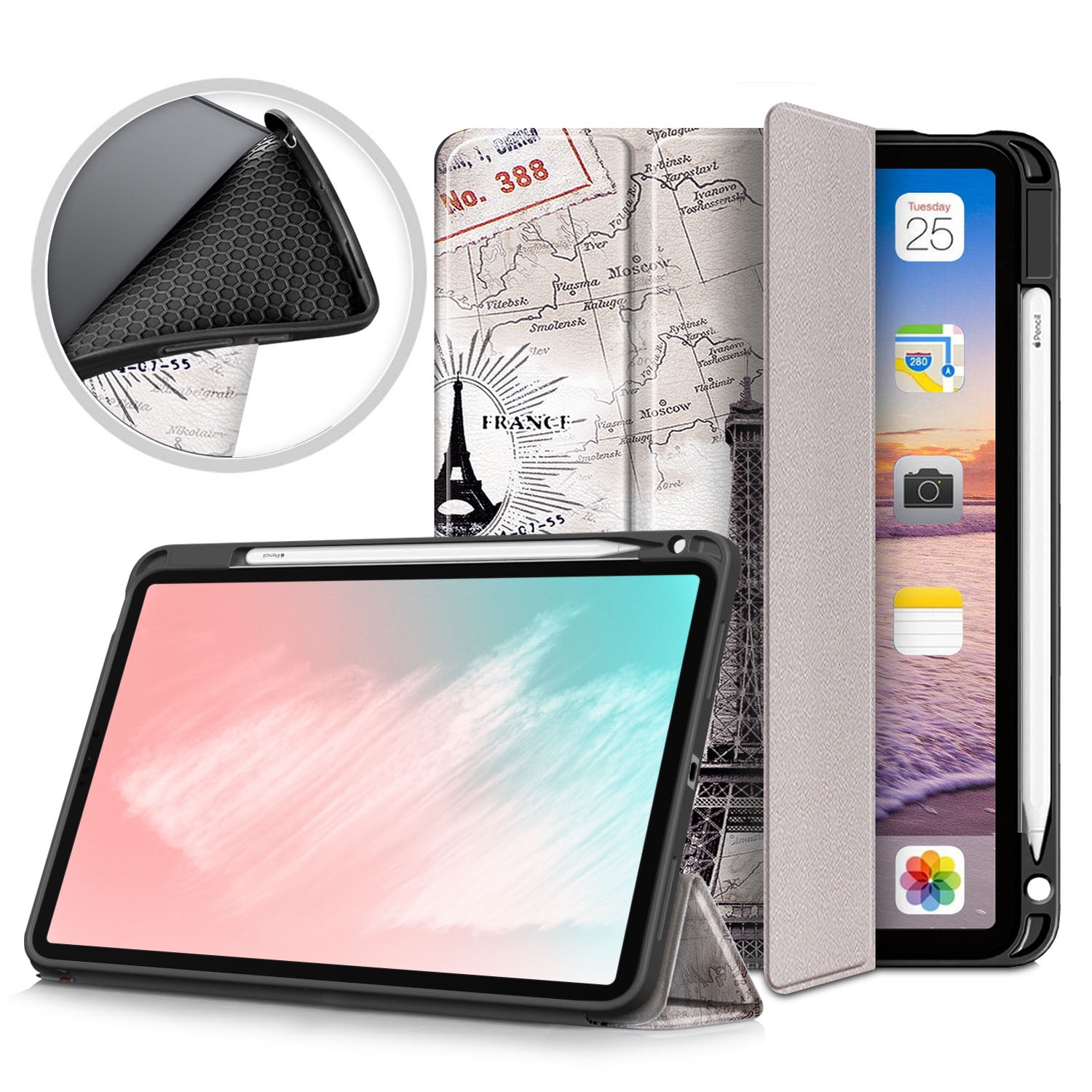 iPad Air 4 & 5 Case (2020/2022) with Built-in Pencil Holder, iPad Air 4th &  5th Gen 10.9-inch PU Leather Case with Pocket & Strap,Soft TPU Back