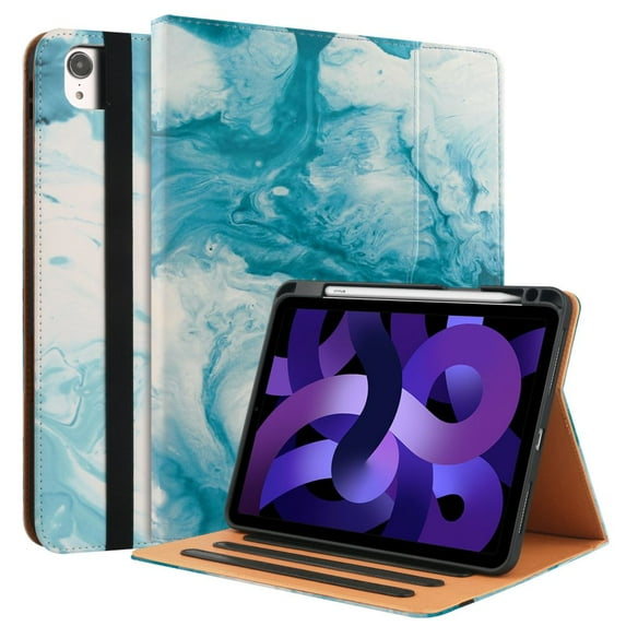 iPad Air 5th/4th Generation Case 2022/2020, iPad Air 10.9 Inch Case Cover with Built-in Pencil Holder and Hand Strap, Auto Sleep/Wake, Multiple Viewing Angles for iPad Air 5/4 Gen, Green Cloud