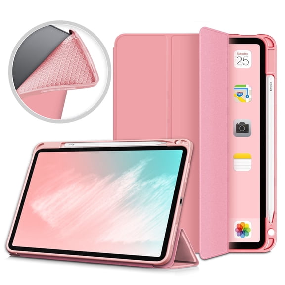 iPad Air 5th 4th Generation Case, iPad 10.9" Case 2022 2020, Allytech Ultra Slim Trifold Stand Protective Multi Angle Stand Pencil Holder Case Cover for Apple iPad Air 4 5, Pink