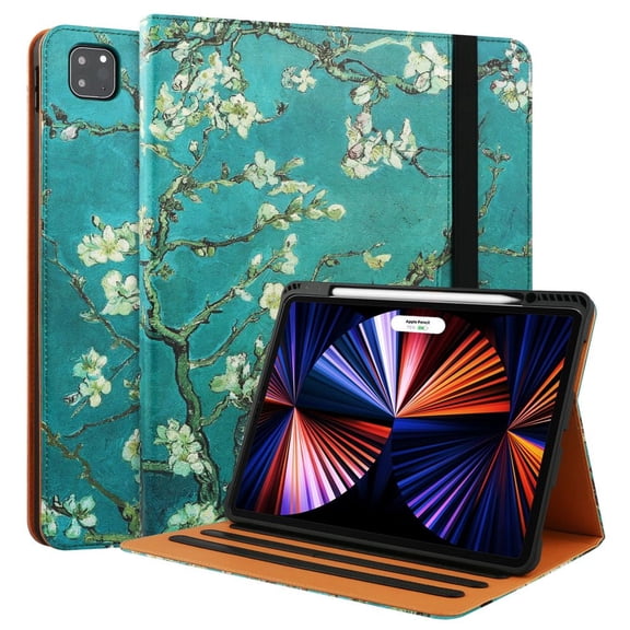 iPad Air 5th Generation Case 2022/ iPad Air Case 4th Generation 2020 10.9 Inch with Pencil Holder, Folio Stand Leather Cover with Multiple Angles & Auto Sleep/Wake iPad Air 5/4 Case, Almond Blossoms