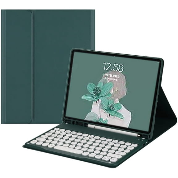 iPad Air 5th Generation Keyboard Case Cute Round Key iPad Air 4th Generation Color Keyboard Wireless Detachable BT Keyboard Cover with Pencil Holder for iPad Air 5 iPad Air 4 10.9 inch (DarkGreen)