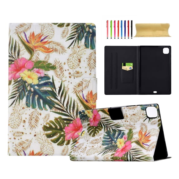 for iPad Air 6th 11" 2024 M2 Case, Pattern PU Leather Full Body Protective Adjustable Stand Cover with Card Pocket Folio Flip Cover for iPad Pro 11 2022/2021/2020/2018/Air 4/Air 5, Golden Pineapple