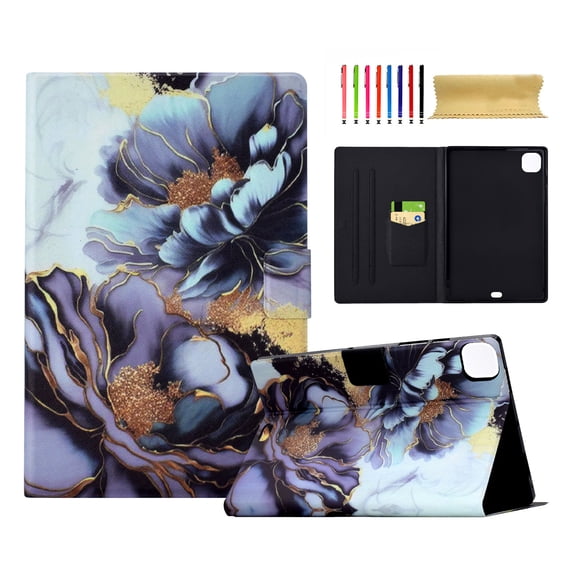 for iPad Air 6th 11" 2024 M2 Case, Pattern PU Leather Full Body Protective Adjustable Stand Cover with Card Pocket Folio Flip Cover for iPad Pro 11 2022/2021/2020/2018/Air 4/Air 5, Peony Flower