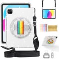 thumbnail image 1 of for iPad Air 6th Gen 11" 2024/Pro 11" 2022 2021 2020 2018/Air 4/Air 5 Case with Pencil Holder Sparkle Glitter 360 Rotating Kickstand Hand Strap Shoulder Strap Lightweight Clear Cover, Glitter White, 1 of 14