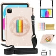 thumbnail image 1 of for iPad Air 6th Gen 11" 2024/Pro 11" 2022 2021 2020 2018/Air 4/Air 5 Case with Pencil Holder Sparkle Glitter 360 Rotating Kickstand Hand Strap Shoulder Strap Lightweight Clear Cover, Glitter Gold, 1 of 14